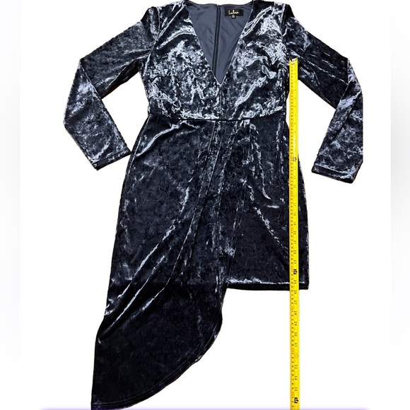 Lulus XL strong ambition slate blue velvet asymmetrical long sleeve dress - Picture 5 of 13